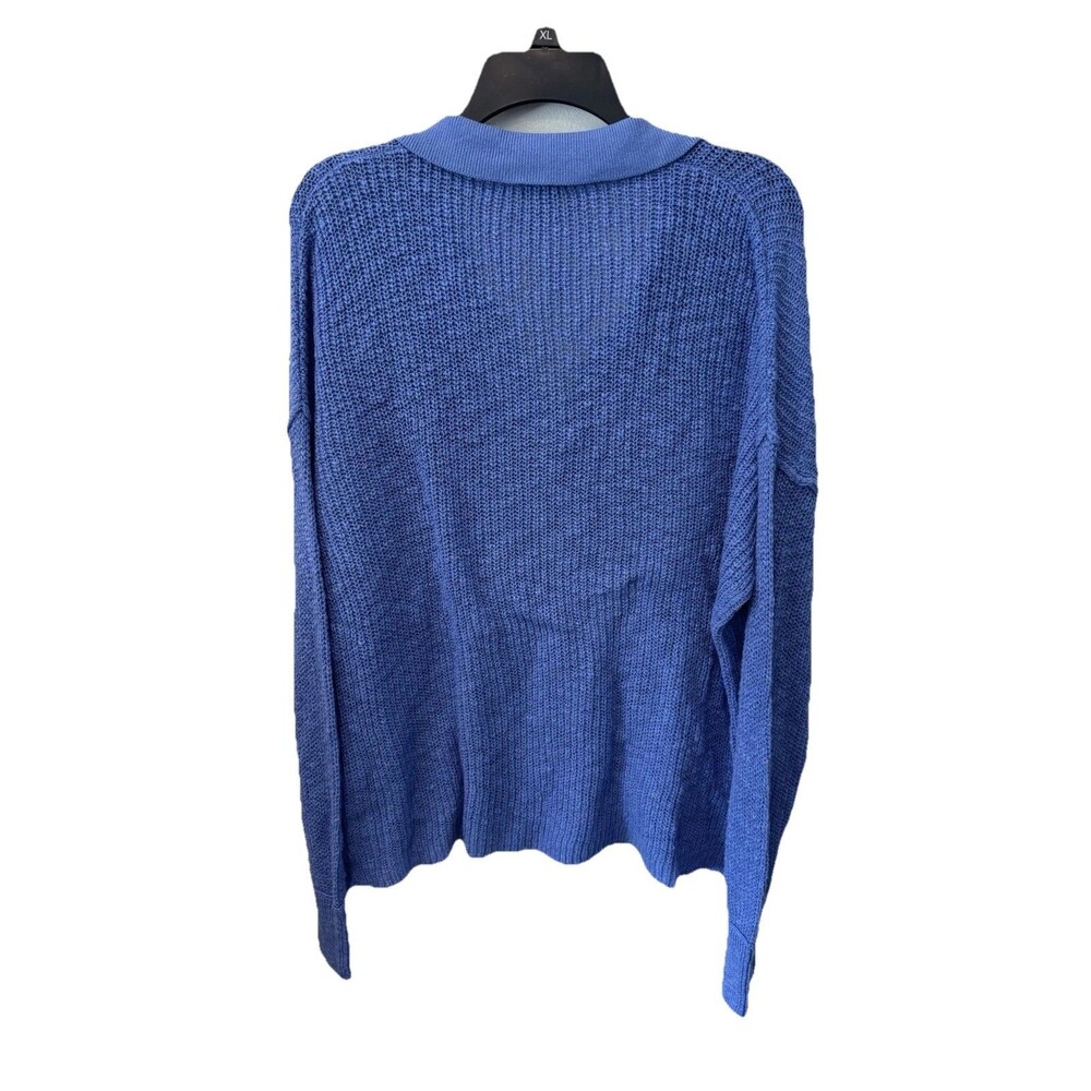 SUNDANCE Open Knit Sweater XL Blue 100% Cotton Pullover V-Neck Lagenlook NEW - Picture 6 of 7